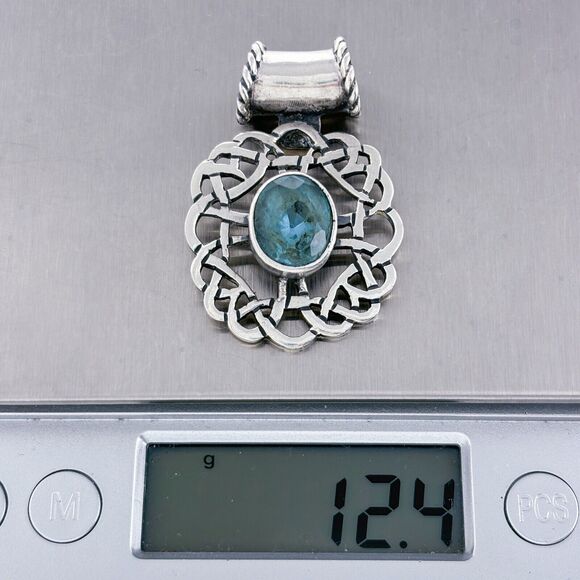 Vintage Sterling Silver 925 Celtic Twist Knot Blue Crystal Slide Pendant - Picture 4 of 6